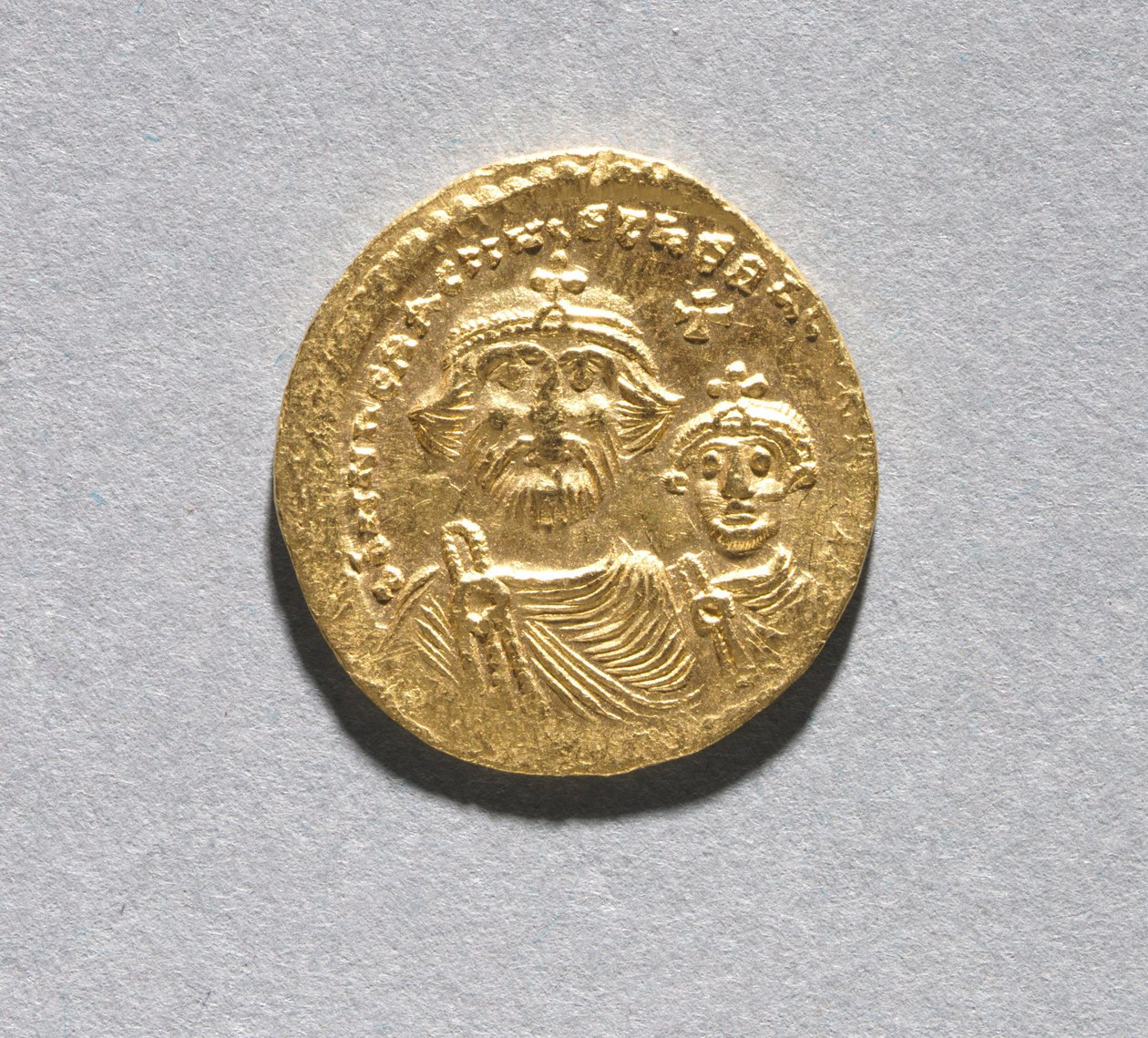 Solidus z Herakliuszem i jego synem Herakliuszem Konstantynem (awers), ok. 616-625 (złoto) (patrz CVL 499741 na rewersie) autorstwa School Byzantine