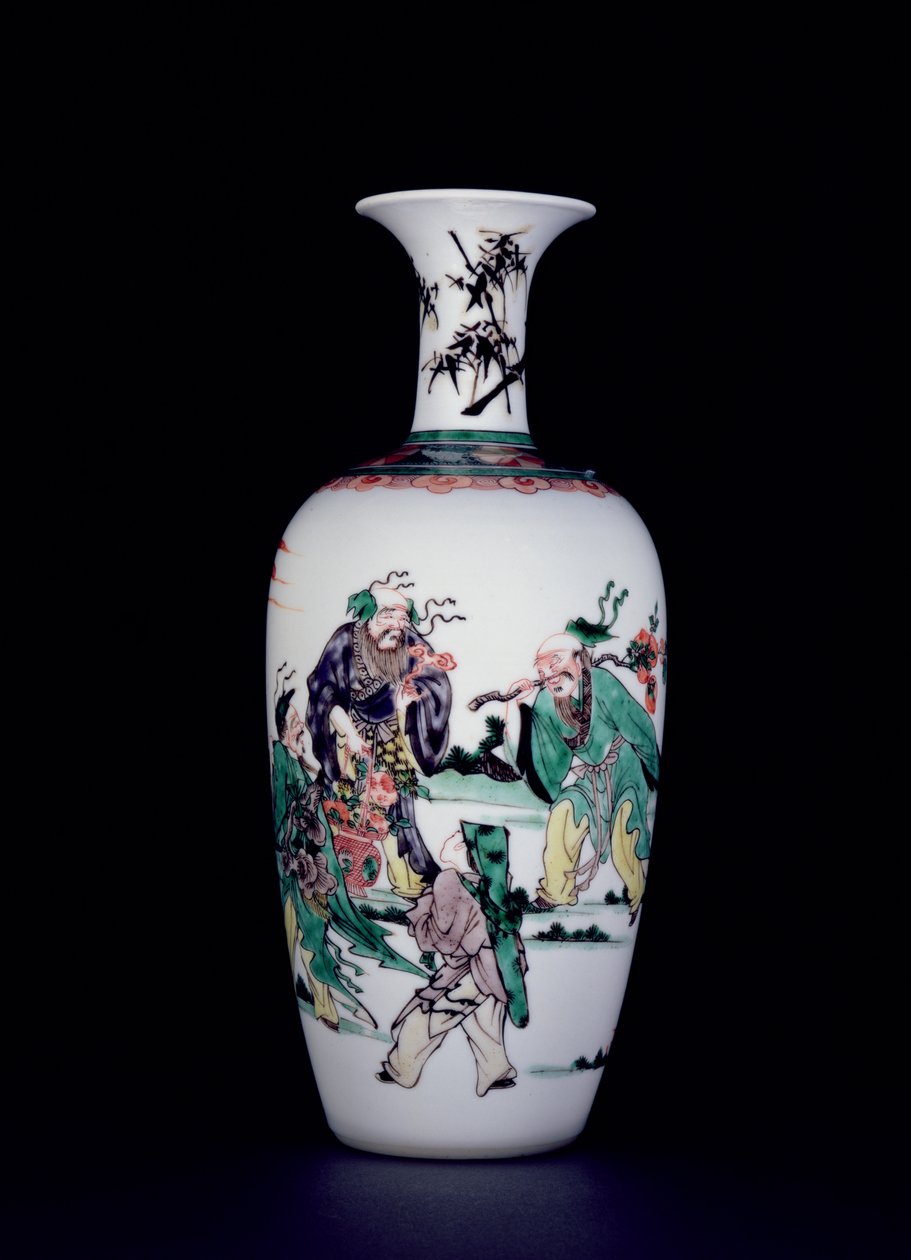 Chiński wazon porcelanowy zdobiony emaliami famille verte (porcelana) autorstwa School Chinese