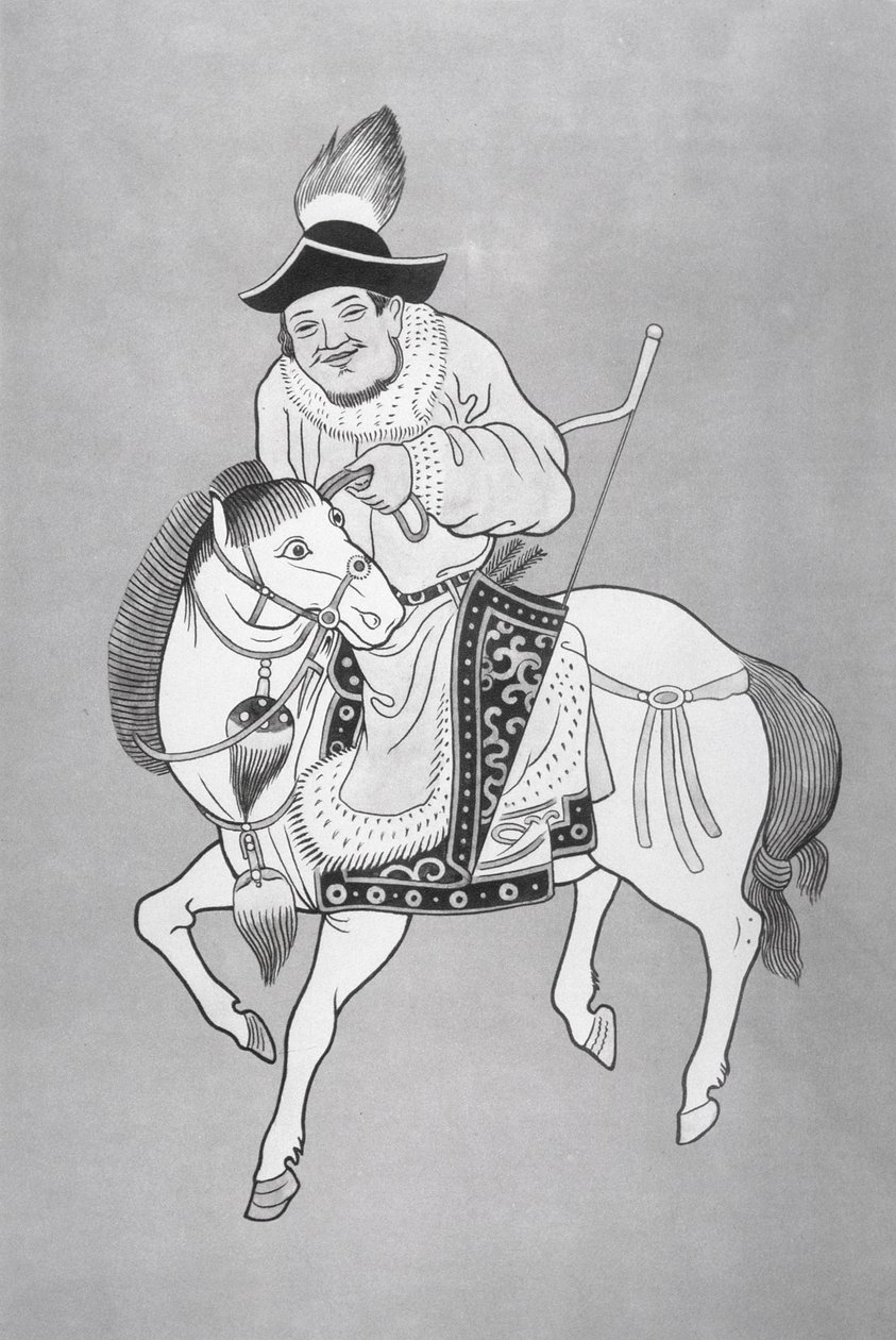 Konny łucznik mongolski, według chińskiego rysunku (lito) autorstwa School Chinese