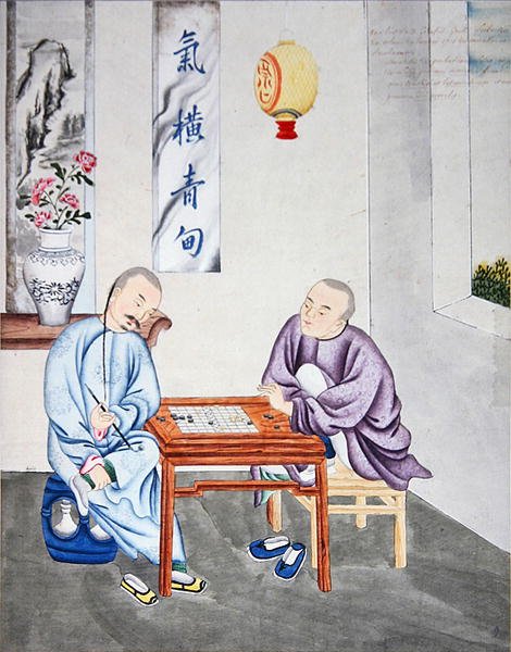 Gra strategiczna w Chinach, koniec XVIII wieku (akwarela na papierze) autorstwa School Chinese