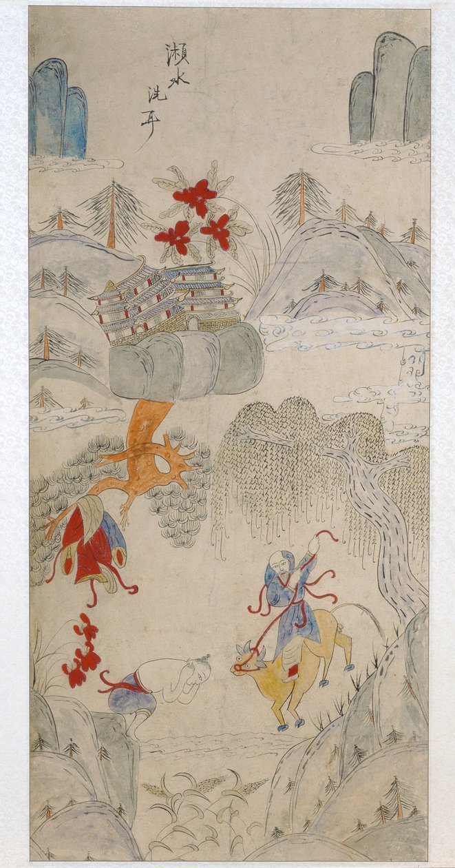Panel z ośmiokrotnie złożonego ekranu przedstawiającego słynne historie Chin (naturalne pigmenty na papierze) autorstwa School Chinese