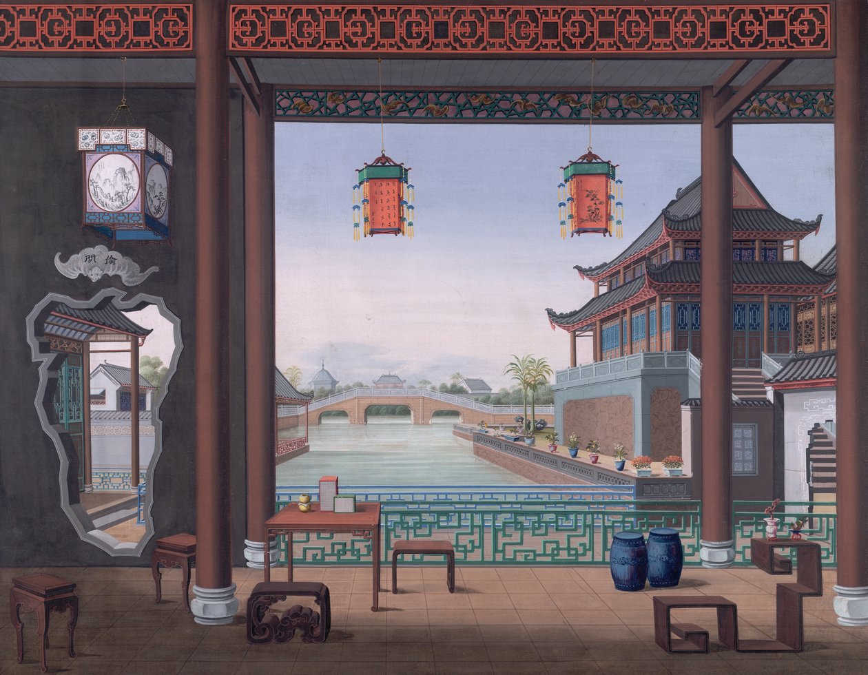 Dodać. Lub. 2194 Rysunek wnętrza domu chińskiego urzędnika autorstwa School Chinese
