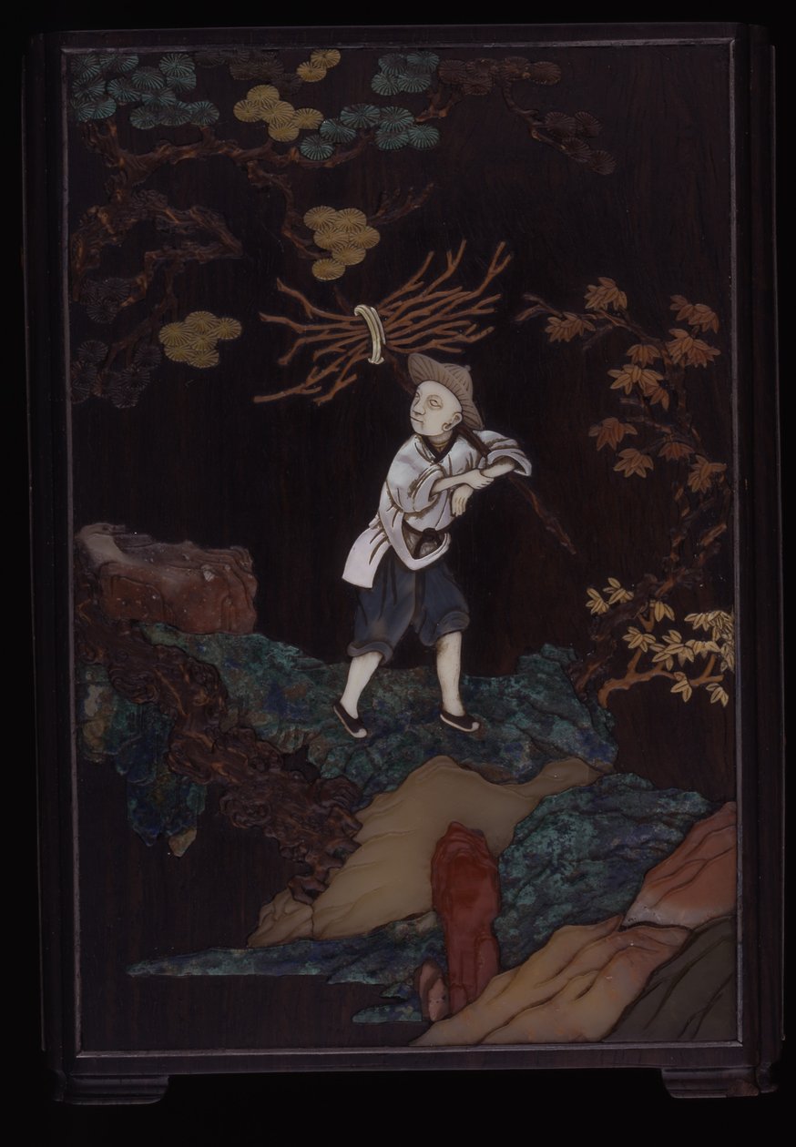 Garnek ze scenami wiejskich pościgów (różne intarsje z drewna cytanowego) autorstwa School Chinese