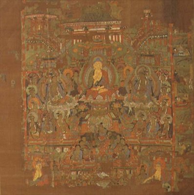Ch.1.iii.02 Raj Bhaisajyaguru, VIII-IX w., Tunhuang (farba do tkanin na jedwabiu) autorstwa School Chinese