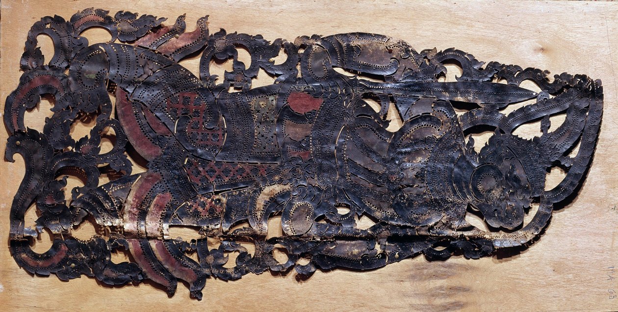 Sztuka chińska: skóra wołowa cięta do gry chińskimi cieniami podczas przedstawień teatralnych epoki Nang. Paryż, Muzeum Guimet, Muzeum Sztuki Azjatyckiej autorstwa School Chinese