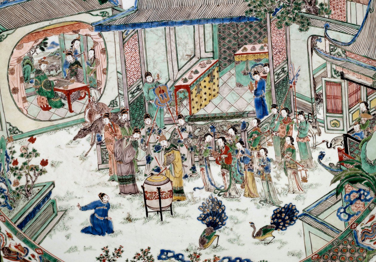 Sztuka chińska: tradycyjna impreza z koncertem. Malowanie na porcelanie. 18 wiek. Paryż, Muzeum Guimet, Narodowe Muzeum Sztuki Azjatyckiej autorstwa School Chinese