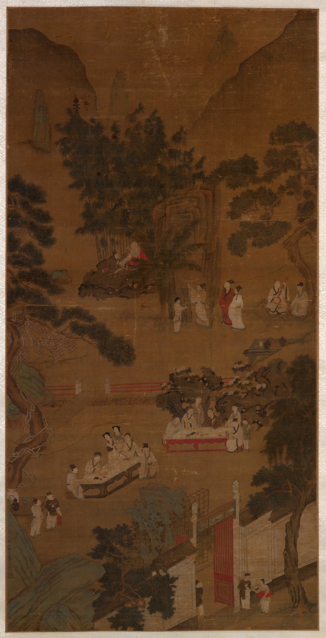 Eleganckie zgromadzenie w Ogrodzie Zachodnim, ok. 1600 r. (atrament i kolor na jedwabiu) autorstwa School Chinese