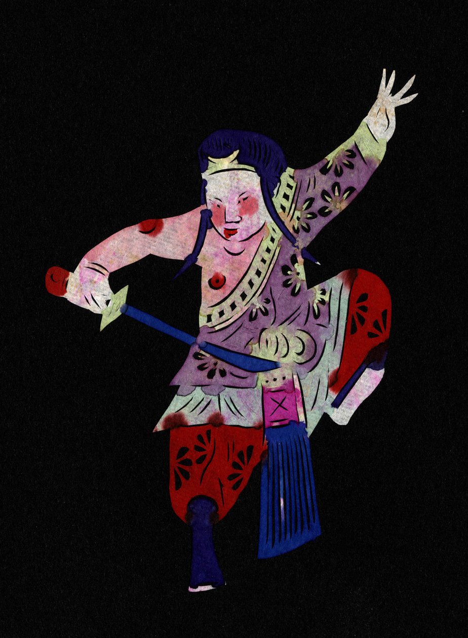 Męska postać ćwicząca sztukę walki mieczem. Malowanie papieru lub "Jian Zhi", chińska sztuka ludowa, Pekin. autorstwa School Chinese