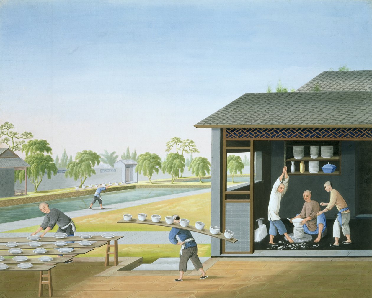 Produkcja porcelany, Chiny, ok. 1820 (gwasz na papierze) autorstwa School Chinese