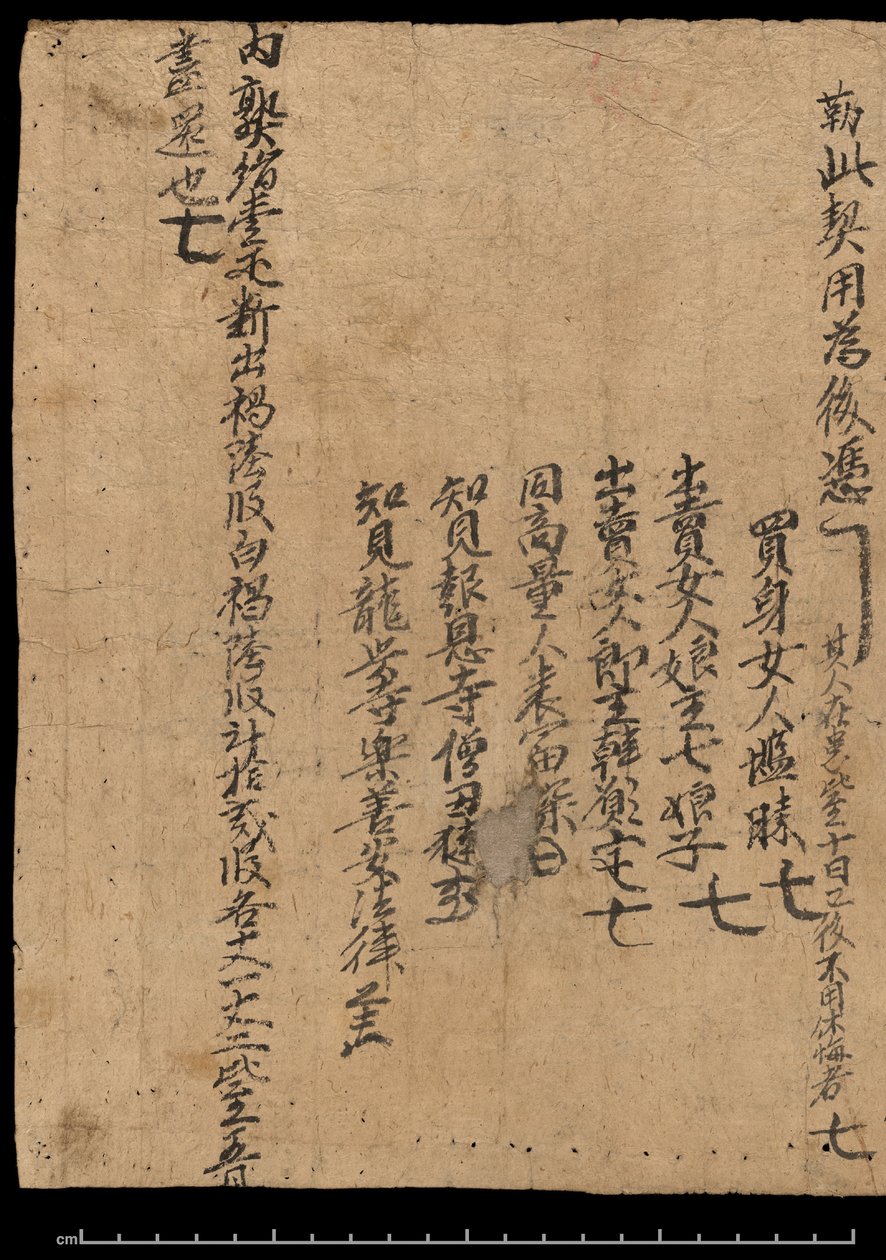 Lub. 8210, Umowa z dnia 20 grudnia 991 dotycząca wymiany niewolnicy w zamian za dług jedwabiu (pergamin) autorstwa School Chinese
