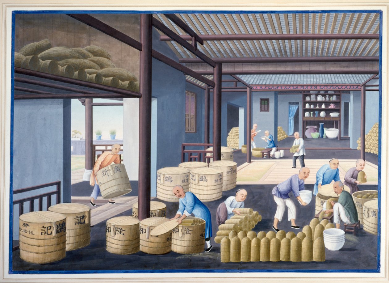 Pakowanie porcelany, ok. 1825 (gwasz na papierze) autorstwa School Chinese