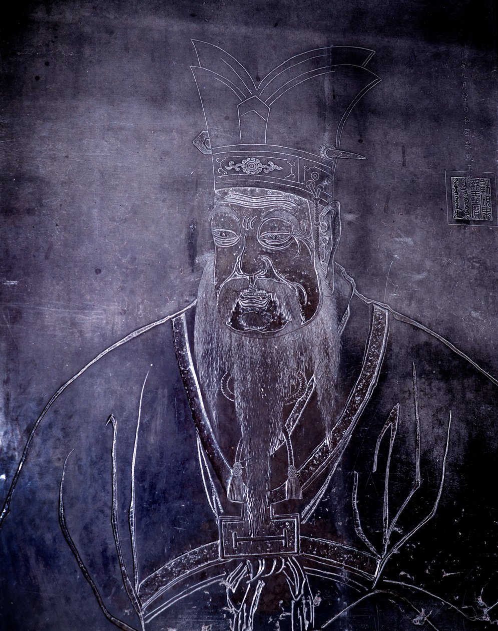 Portret chińskiej filozofii Konfucjusza (551-479 pne), Nagrobek, Muzeum Szanghajskie autorstwa School Chinese