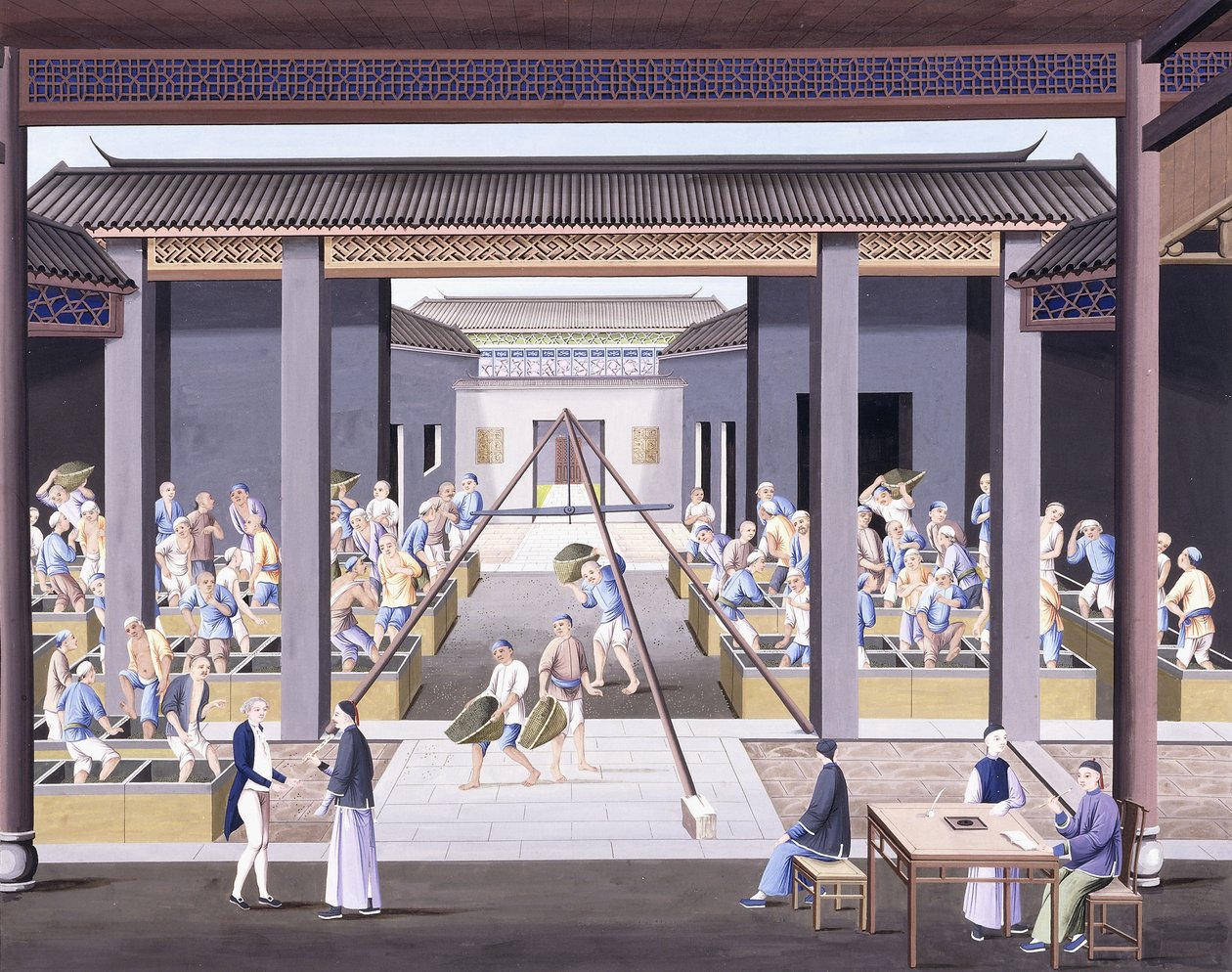 Pounding the Tea, ok. 1800 (rysunki gwaszem na grubym rodzimym papierze) autorstwa School Chinese