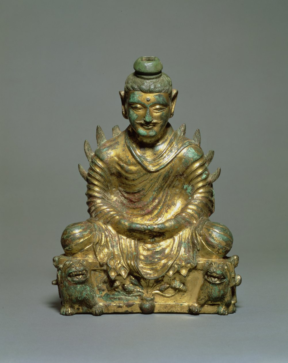 Siedzący Budda z płonącymi ramionami, chiński okres sześciu dynastii, północna dynastia Wei, III-V wiek (złocony brąz) autorstwa School Chinese