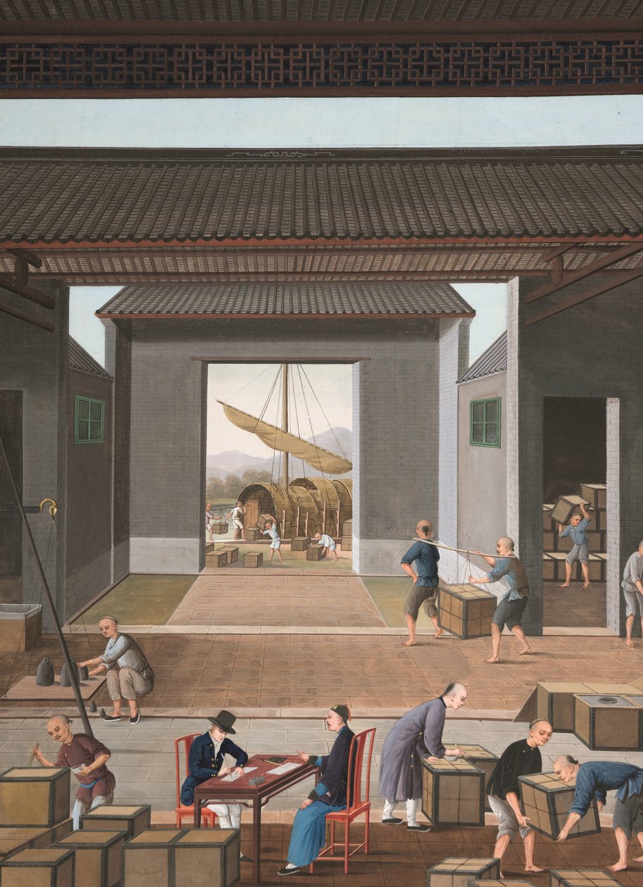 Produkcja herbaty, ok. 1820 (akwarela i złota farba na jedwabiu położonym na papierze) autorstwa School Chinese