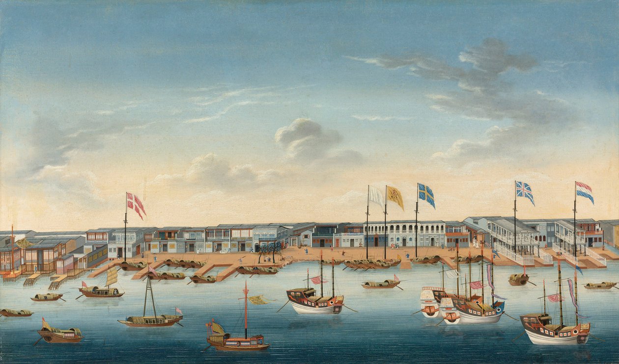 Hongowie w Kantonie, ok. 1780 (olej na płótnie) autorstwa School Chinese