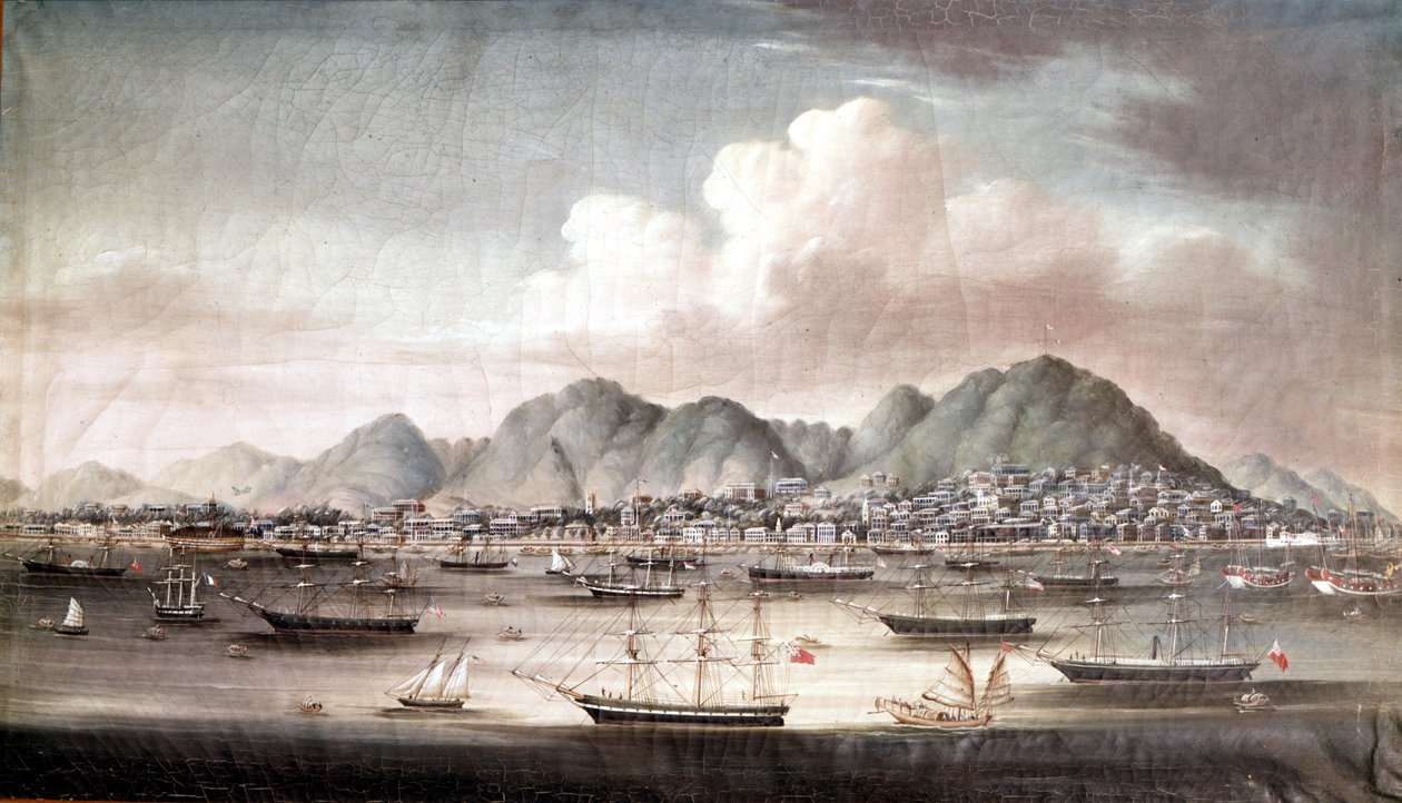 Port w Hongkongu, połowa XIX w., anonimowe malarstwo chińskie. autorstwa School Chinese