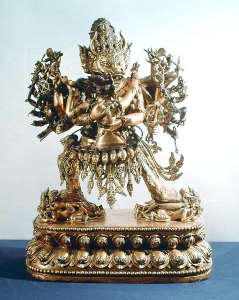 Vajrabhairava, aspekt Yamantaki, strażnika prawa, dynastia Qing autorstwa School Chinese