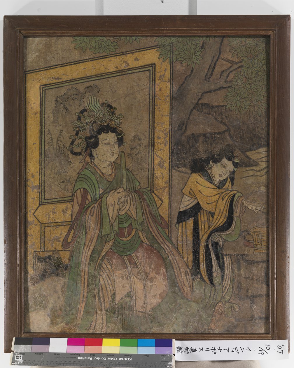 Fragment malowidła ściennego (atrament i kolory na sztukaterii) autorstwa School Chinese