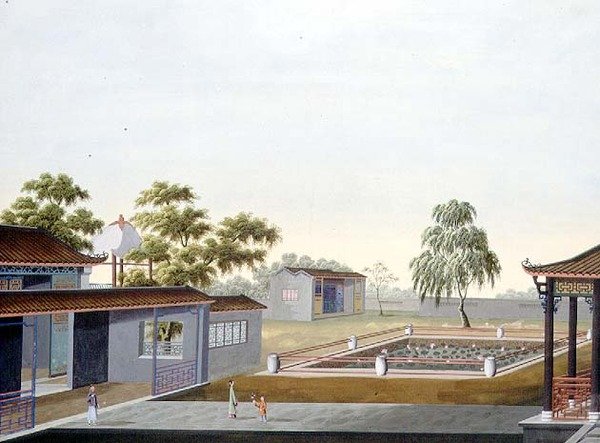 Ogród otoczony murem, ok.1820-40 (akwarela na papierze) autorstwa School Chinese