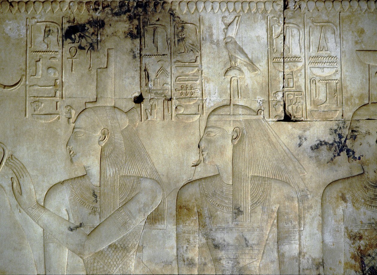 ABYDOS: Świątynia Seti (Sethi) I, boginie towarzyszące faraonowi. autorstwa School Egyptian