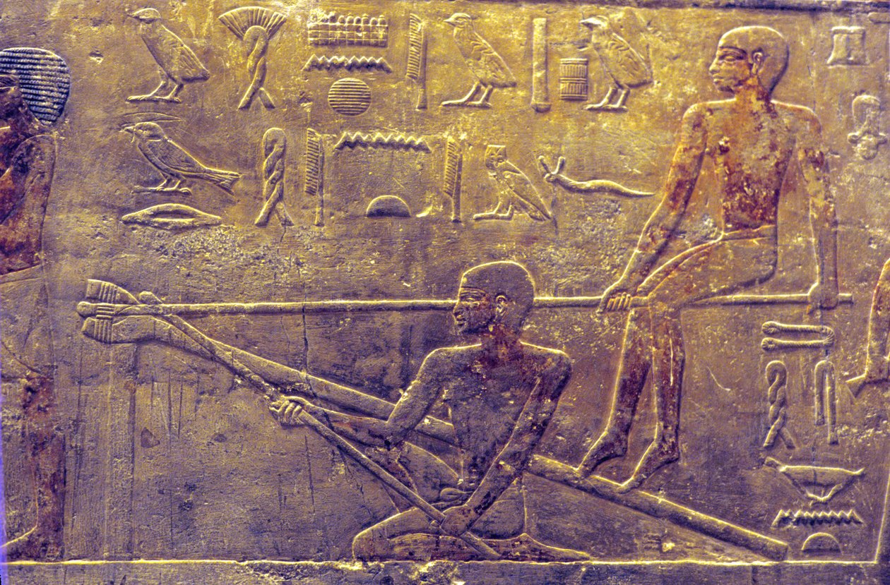 Starożytny Egipt, Rzeźba/malarstwo ścienne, Mastaba/Grobowiec Ti, Sakkara, 5. dynastia, Budownictwo okrętowe (zdjęcie) autorstwa School Egyptian
