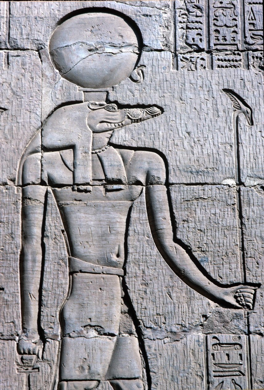 Starożytny Egipt, malowidło ścienne/rzeźba, Sebek niosący ankh autorstwa School Egyptian