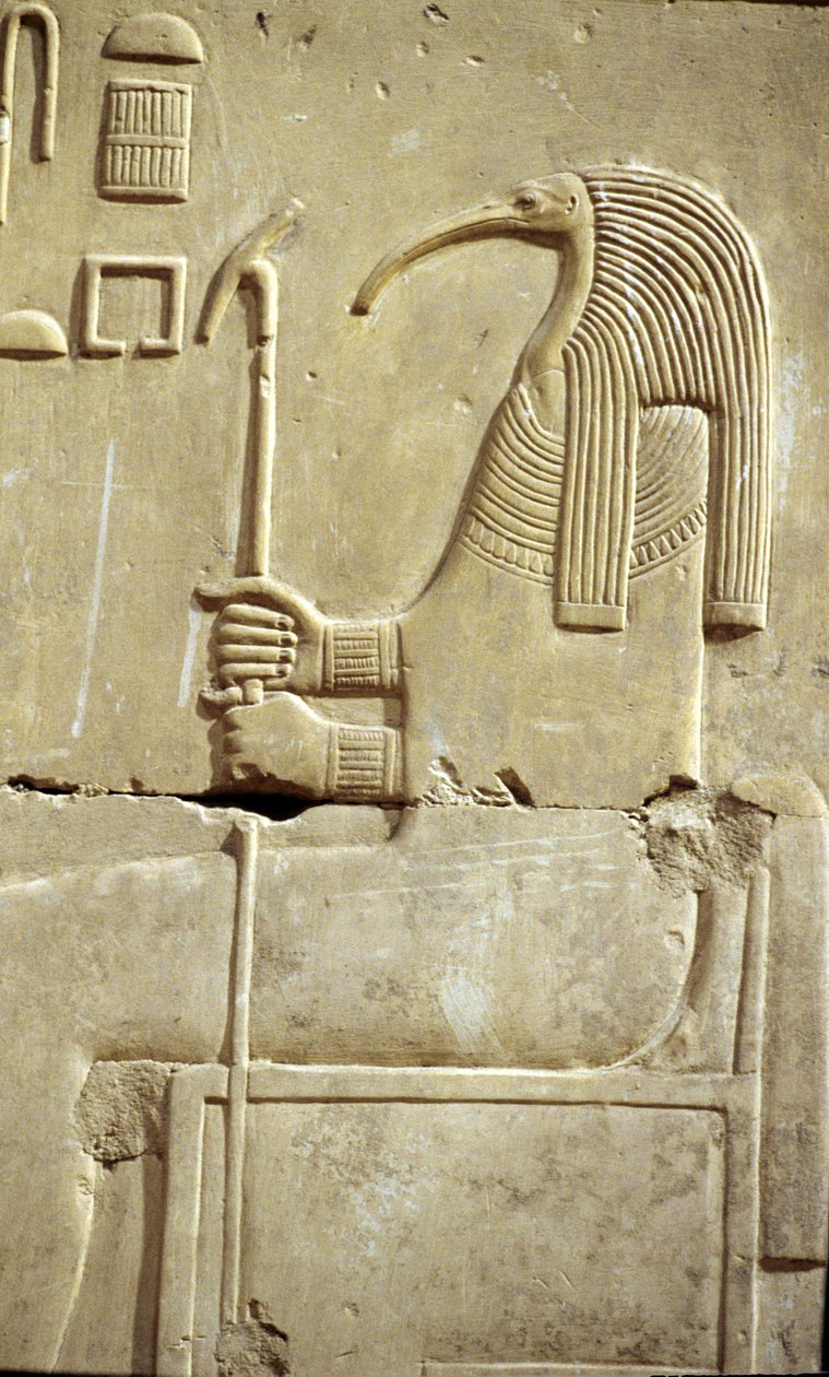 Muinainen Egypti, Seinämaalaus/kaiverrus, Jumala Thoth, Seti I:n temppeli, Abydos Puola autorstwa School Egyptian