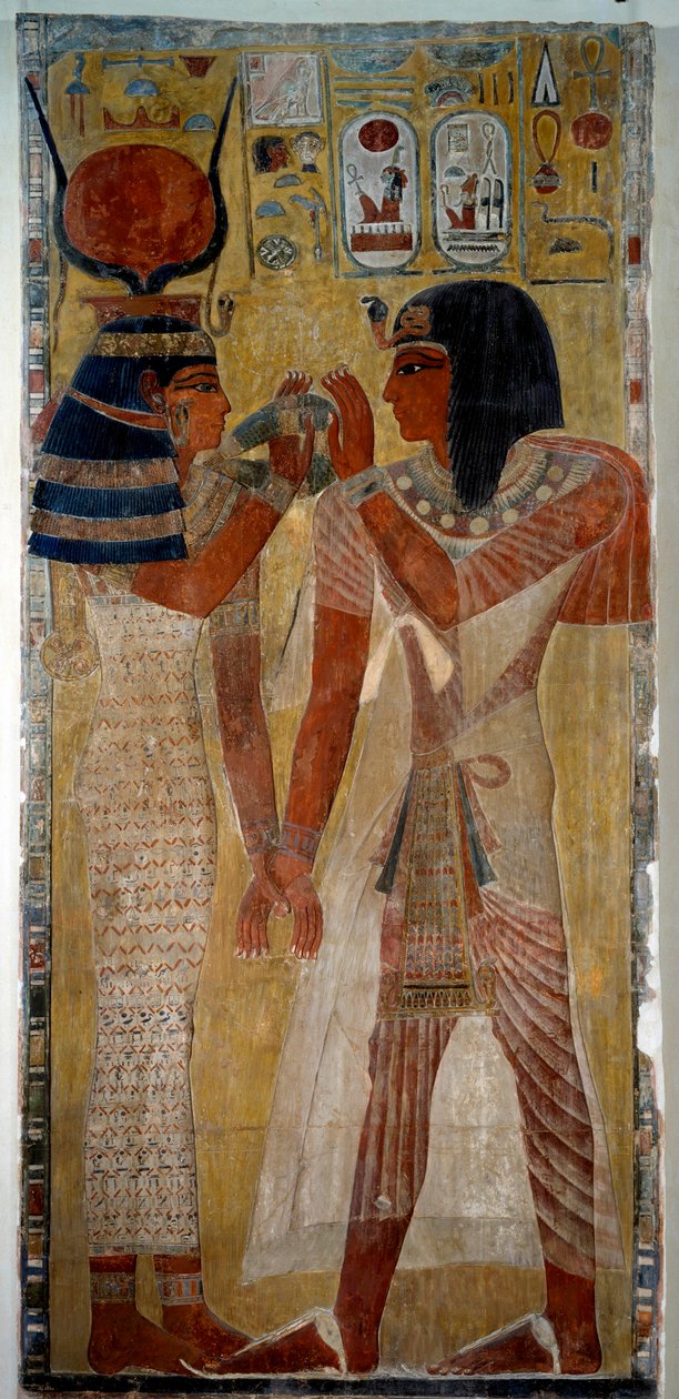 Sztuka starożytnego Egiptu: król Seti I i bogini Hathor, pochodzi z grobu Setiego I (doliny królów) autorstwa School Egyptian