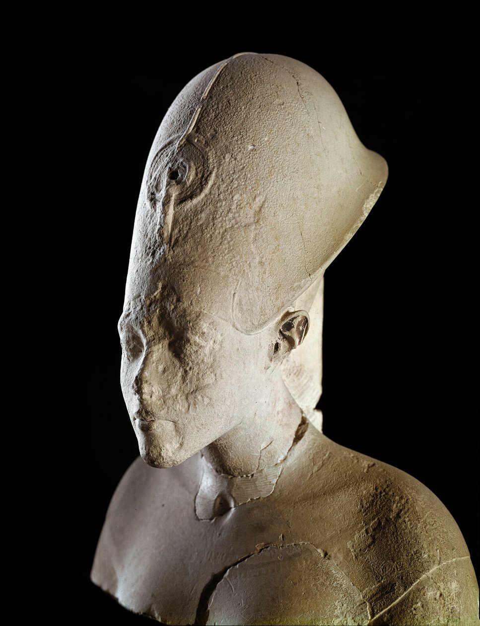 Popiersie faraona Echnatona (Amenophis IV). XVIII dynastia (1550-1295 pne). Z Tell el Amarna. Paryż, Luwr autorstwa School Egyptian