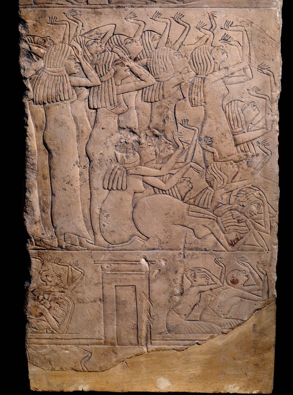 Starożytność egipska: grób memfitów od Horemheba do Sakkary (Sakkara lub Sakkara), płaskorzeźba: płacz na pogrzebie Horemheba. XVIII dynastia (około 1550-1295 pne) autorstwa School Egyptian