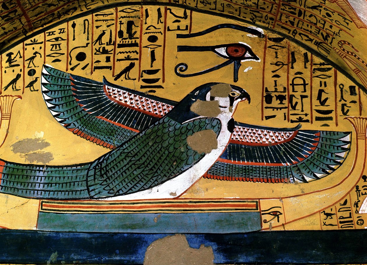 Luksor - Teby: lewy brzeg Nilu. Deir el Medineh: nekropolia rzemieślników. Grób Sennedżema. XVIII dynastia. reprezentacja Boga Horusa autorstwa School Egyptian