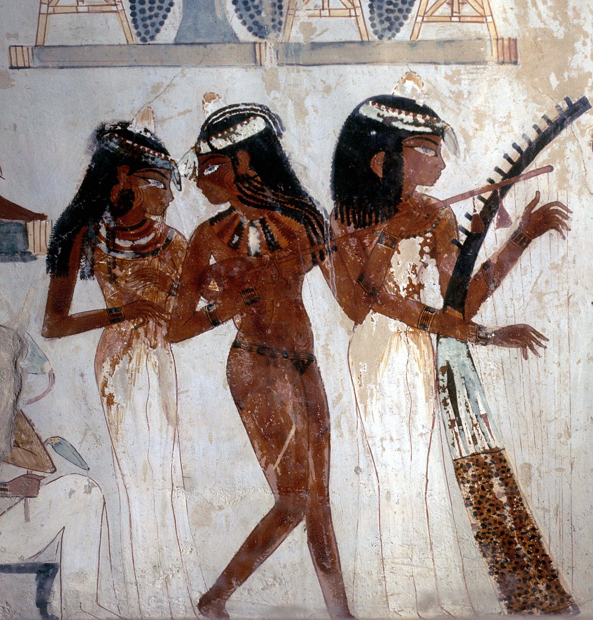 Luksor, Teby: Nekropola Szlachty, grobowiec Nakht (XVIII dynastia), muzycy. Vallee des Nobles autorstwa School Egyptian