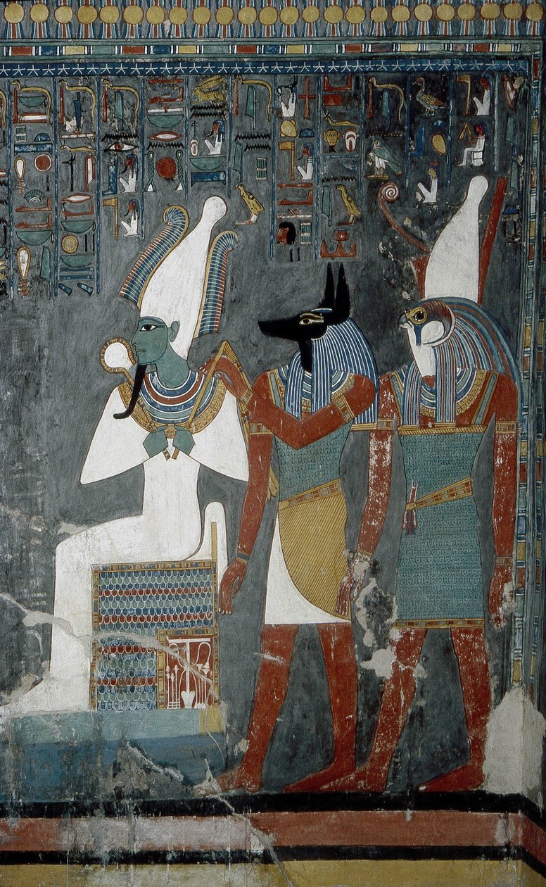 Luksor, Teby: Dolina Królów, grobowiec Horemheba (-1343 - -1314), egipskiego faraona, na którym pojawia się bogini Izyda. autorstwa School Egyptian