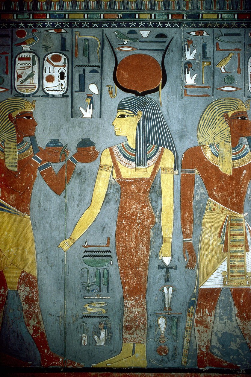 Luksor, Teby: Dolina Królów, grobowiec Horemheba (-1343 - -1314), egipskiego faraona, na którym widnieje bogini Izyda. autorstwa School Egyptian