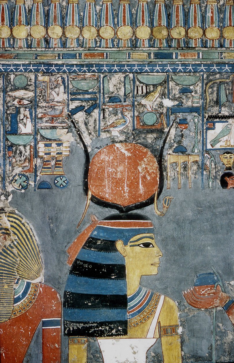 Luksor, Teby: Dolina Królów, grobowiec Horemheba (-1343 - -1314), egipskiego faraona, na którym widnieje bogini Izyda. autorstwa School Egyptian