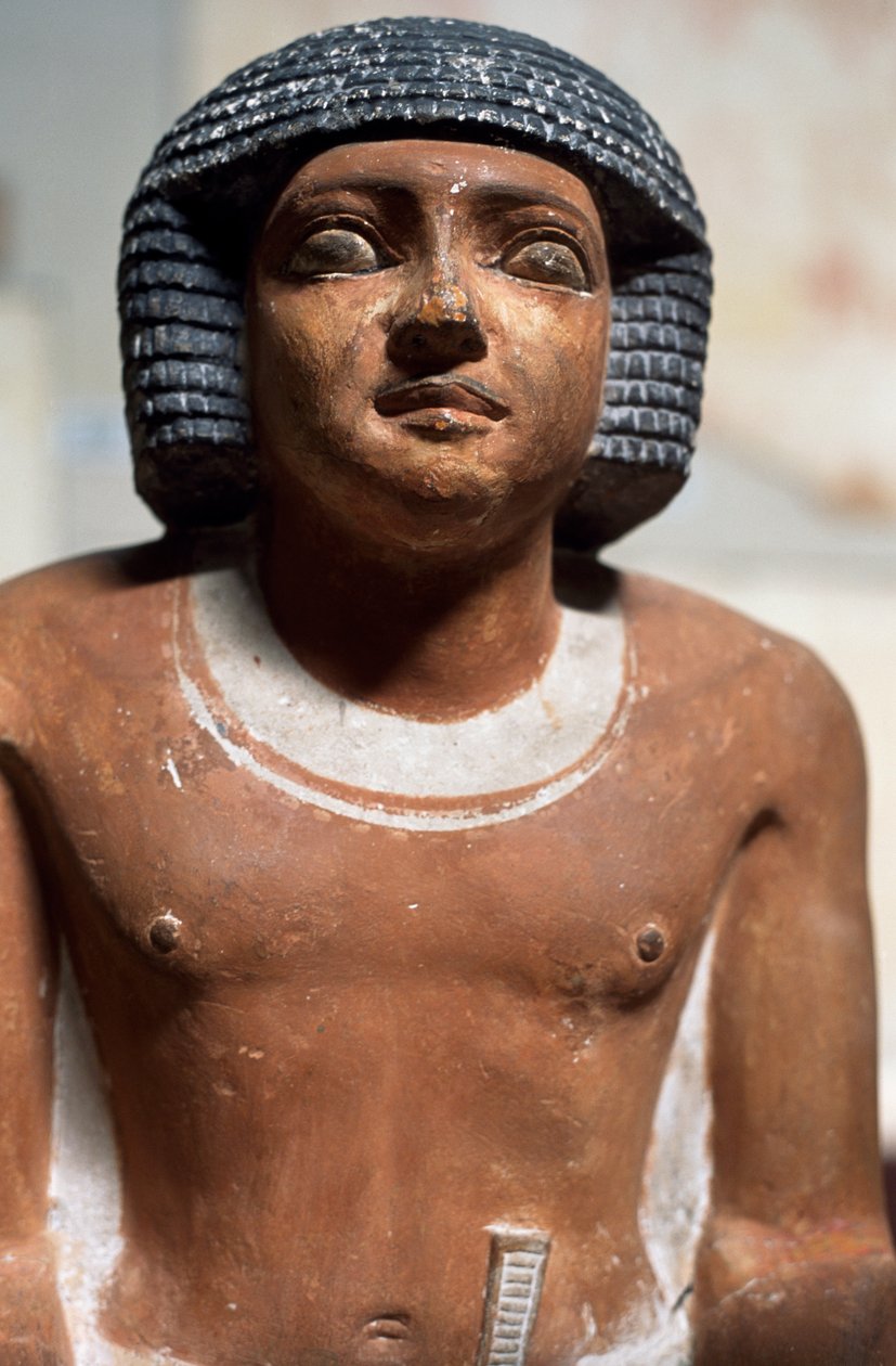 Męska figura, malowany posąg z wapienia, cywilizacja egipska, detal autorstwa School Egyptian