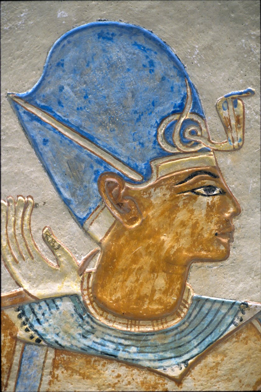 Ramzes III obejmujący Izydę, Grobowiec Amona-hir-Chopszefa (zdjęcie) autorstwa School Egyptian