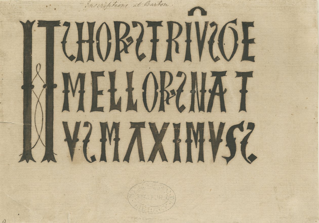 Barton pod Needwood Church - inskrypcja: faksymile tuszu i [?XVIII w.] (rysunek) autorstwa School English