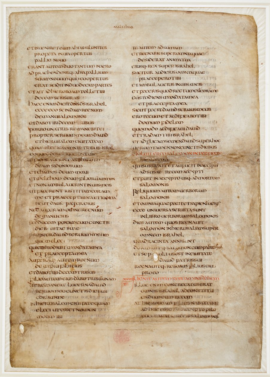 Fragment Biblii z Księgi Królów ("Liść Greenwella" z "Biblii Ceolfrith lub Ceolfrid") (tusz na pergaminie) autorstwa School English