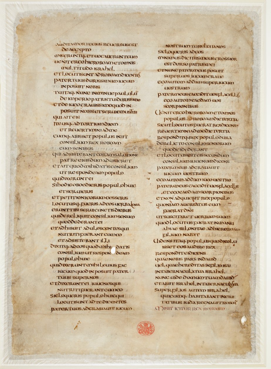 Fragment Biblii z Księgi Królów ("Liść Greenwella" z "Biblii Ceolfrith lub Ceolfrid") (tusz na pergaminie) autorstwa School English