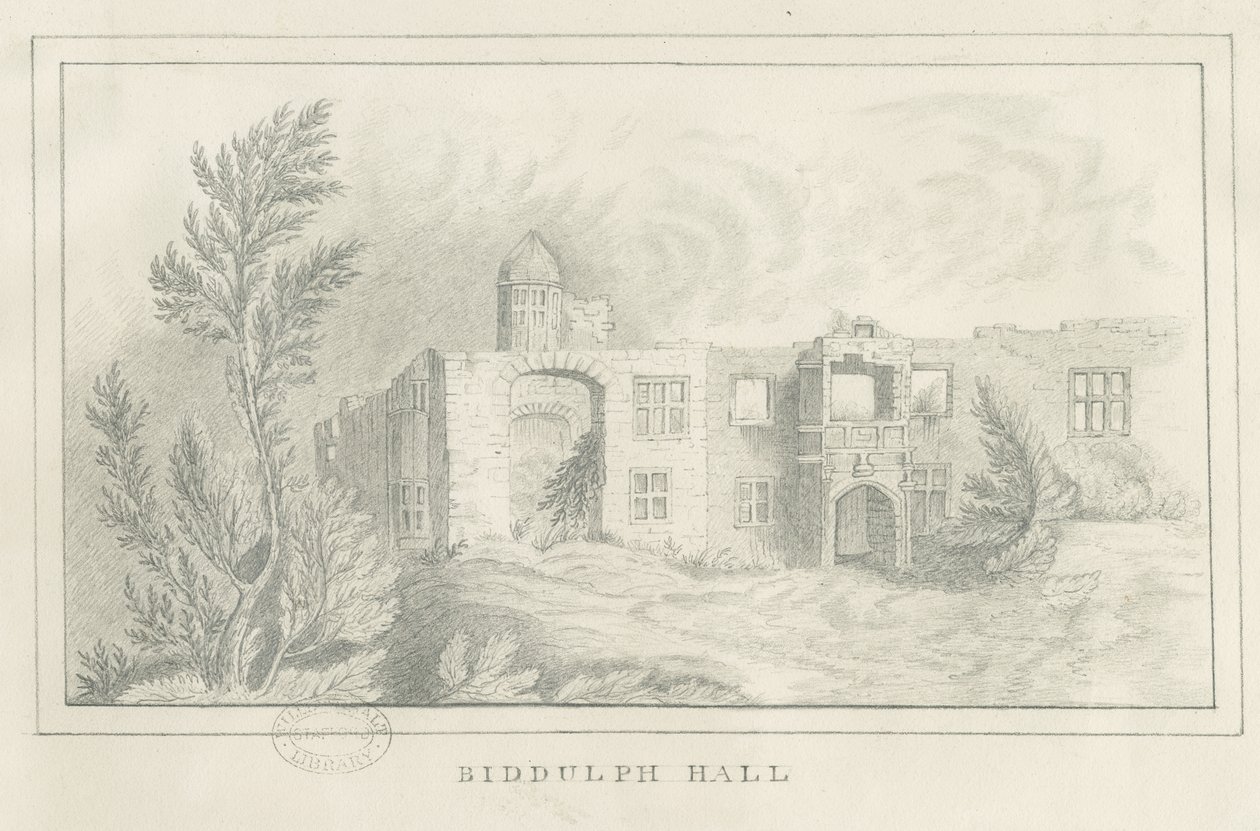 Biddulph Hall (stary): rysunek ołówkiem, bd [?1830] (rysunek) autorstwa School English