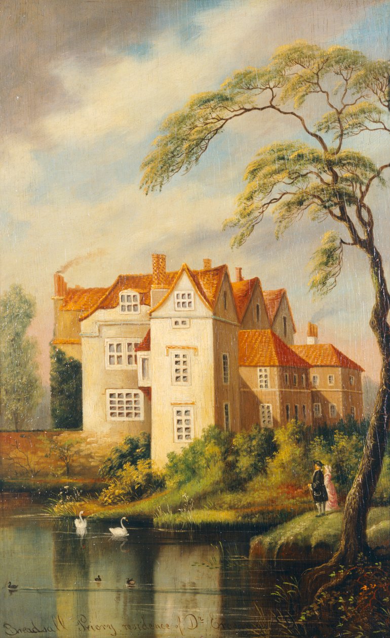 Breadsall Priory, rezydencja dr Erasmusa Darwina (olej na desce) autorstwa School English