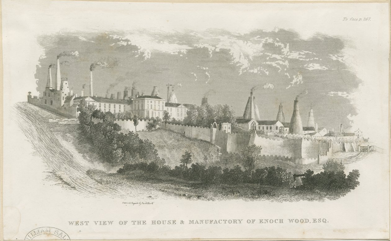 Burslem - dom i fabryka Enoch Wood & Sons: grawer, nd [?XIX w.] (druk) autorstwa School English