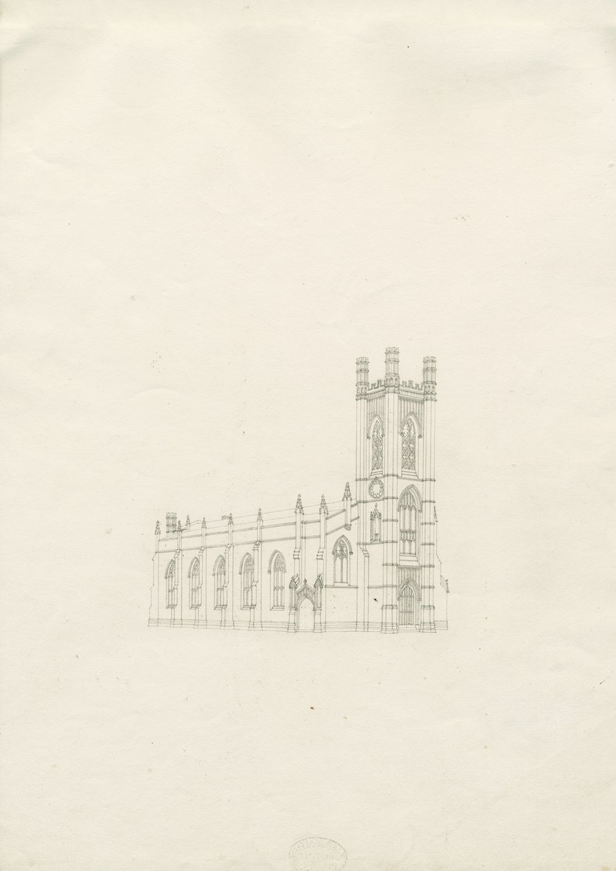 Burton-upon-Trent - Kościół Świętej Trójcy: rysunek, nd [?1820] (rysunek) autorstwa School English