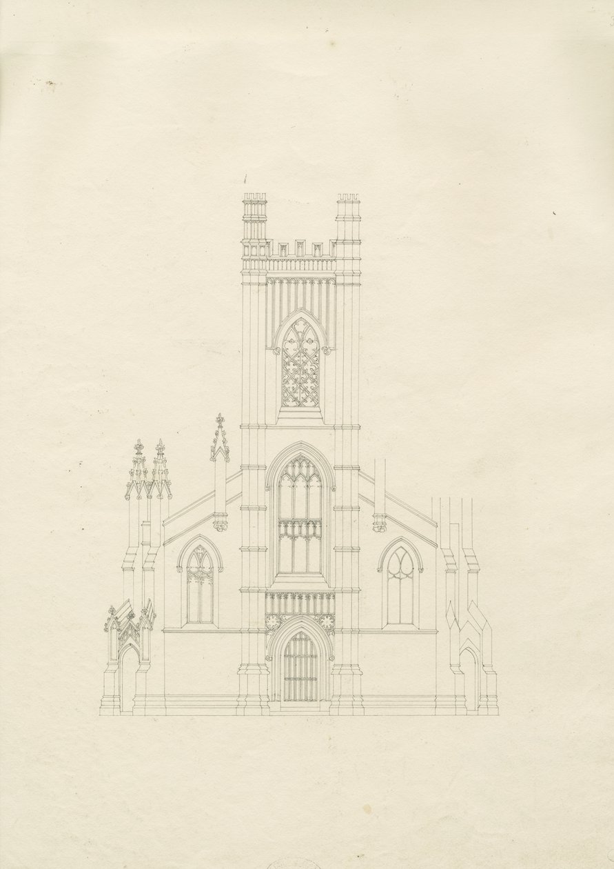 Burton-upon-Trent - Kościół Świętej Trójcy: rysunek, nd [?1820] (rysunek) autorstwa School English
