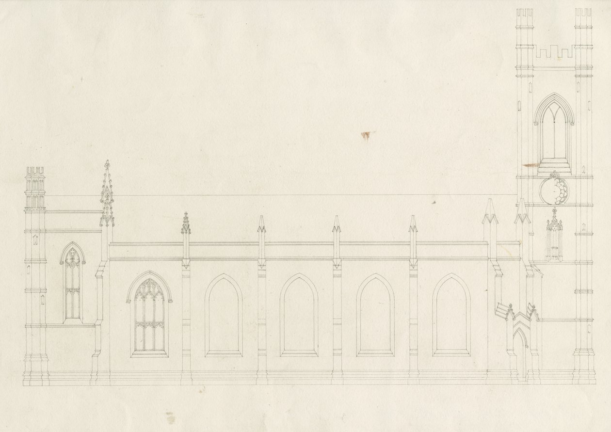 Burton-upon-Trent - Kościół Świętej Trójcy: rysunek, nd [?1820] (rysunek) autorstwa School English