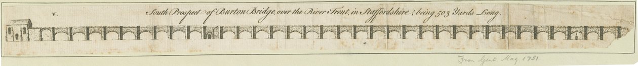 Burton-upon-Trent Bridge and Town: grawerowanie, nd [1751] (druk) autorstwa School English