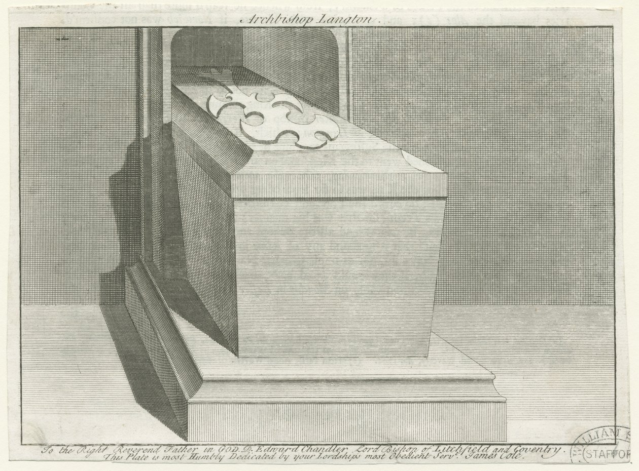 Katedra w Canterbury - skrzynia grobowa arcybiskupa Langtona: miedzioryt, nd [?XVIII w.] (druk) autorstwa School English