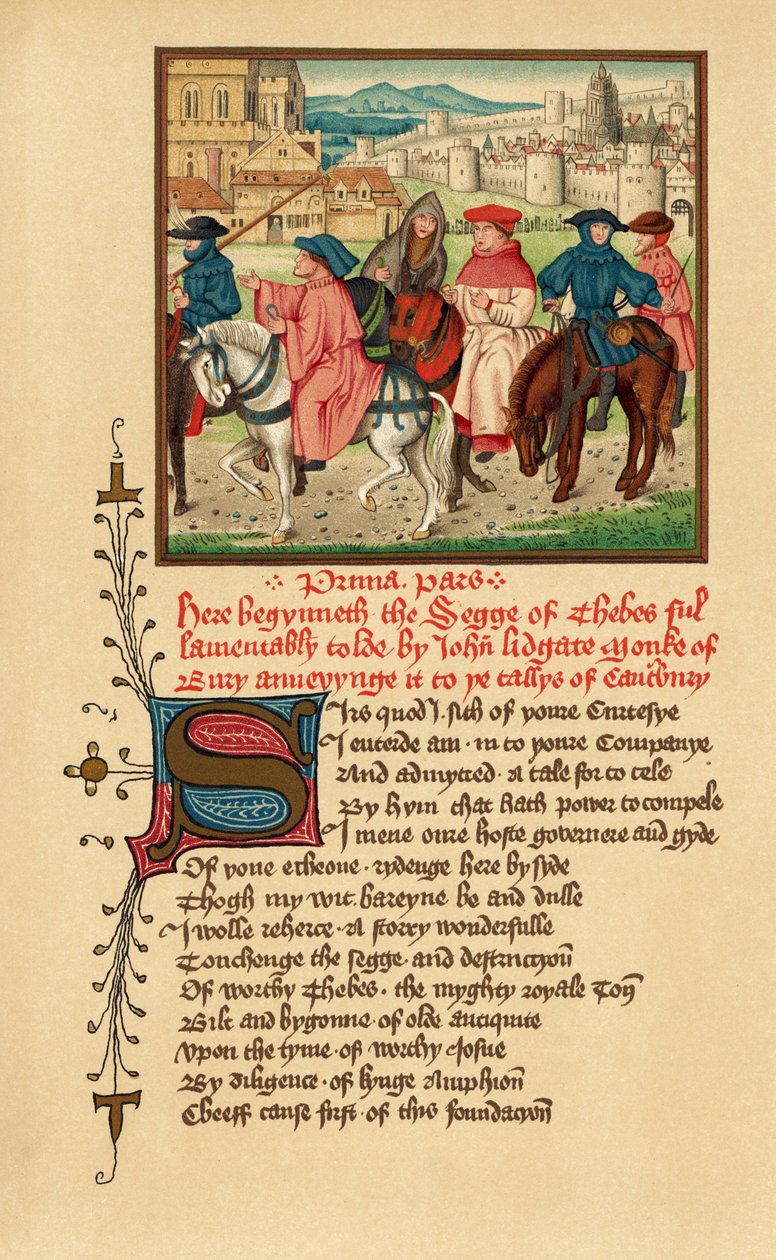 Pielgrzymi z Canterbury, ilustracja z Opowieści kanterberyjskich Geoffreya Chaucera, z "Literatury angielskiej" (druk) autorstwa School English